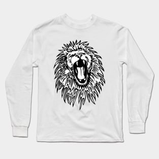 Roaring Lion Face Art Silhouette Drawing Long Sleeve T-Shirt